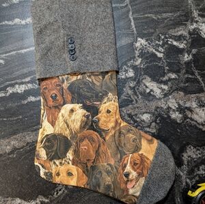 Wool Tweed Dog Christmas Stocking with Herringbone Cuff Hunting Pet